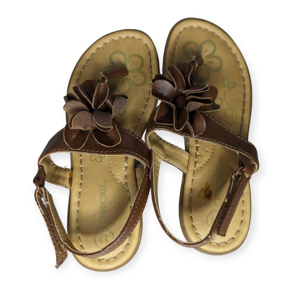 Cherokee Faux Leather Floral Sandals Size 11